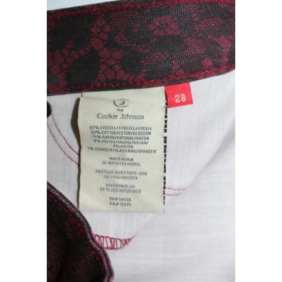 Y2K Cookie Johnson Floral print Skinny Women's pants Size 28 Black and Red - Picture 8 of 12